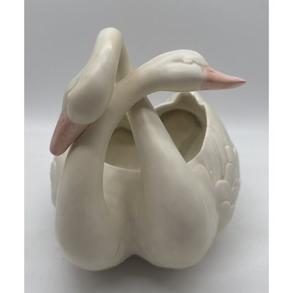 Vintage Fitz and Floyd Elegant White Double Swan Ceramic Vase Planter - Picture 2 of 8